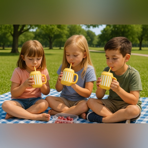Mini Lemonade Mug Cup Set for Kids Cups w/ Handles & Lids (Set of 2) - Picture 2 of 2